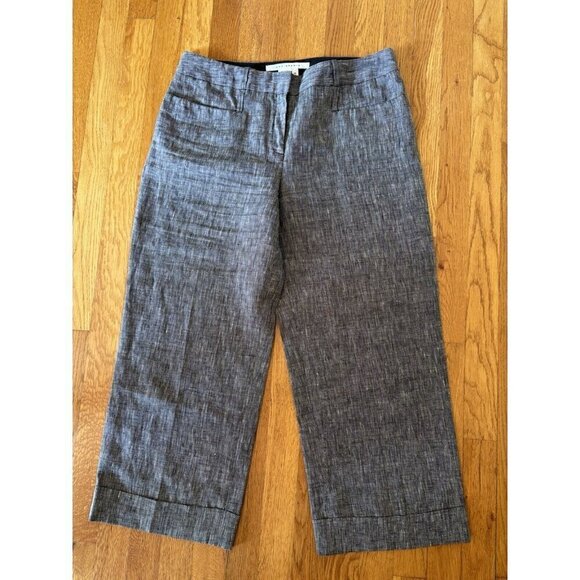 Max Studio Womens Size 10 Black Linen Capri Pants Wide Leg Cuffed - Picture 1 of 4